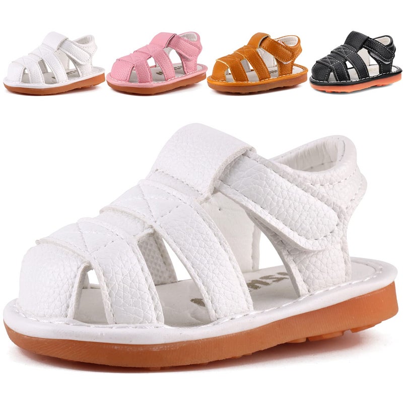 CINDEAR Baby Boys Girls Squeaky Sandals Summer Closed-Toe Anti-Slip Premium Rubber Sole Toddler First Walkers Shoes 1302-WT19 - Image 1
